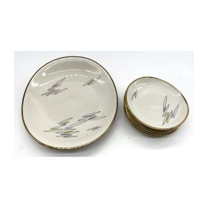 Vintage MCM Allerdinn Bavaria 7 piece set 50s 60s porcelain gold rim canapés